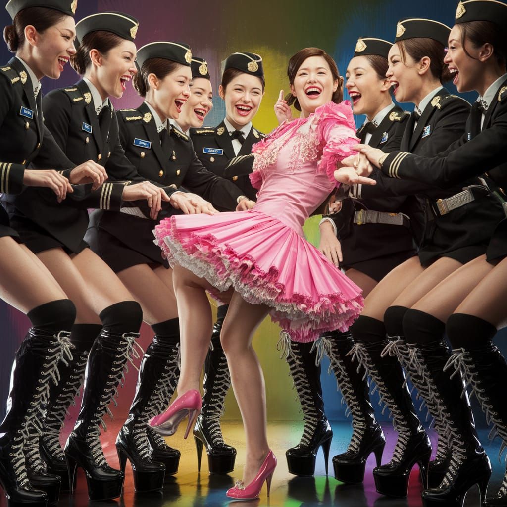 Japanese Military Women in Heels Laughing, Splash Art