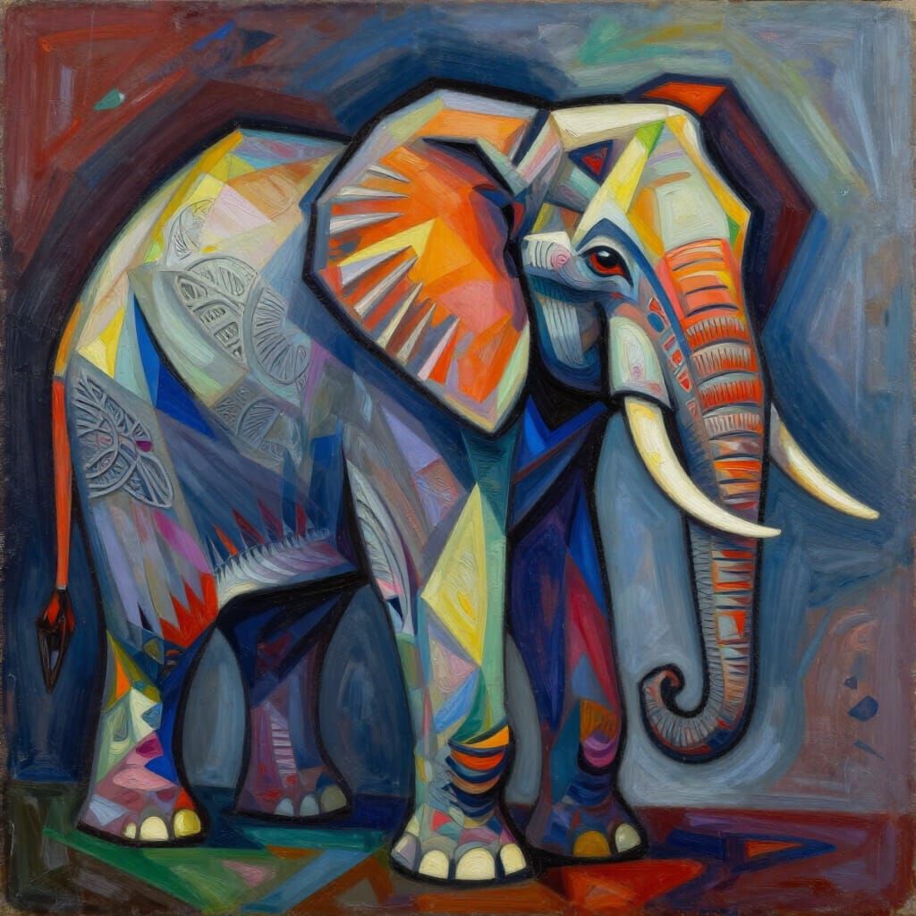 Cubist Elephant with Geometric Shapes and Vibrant Colors