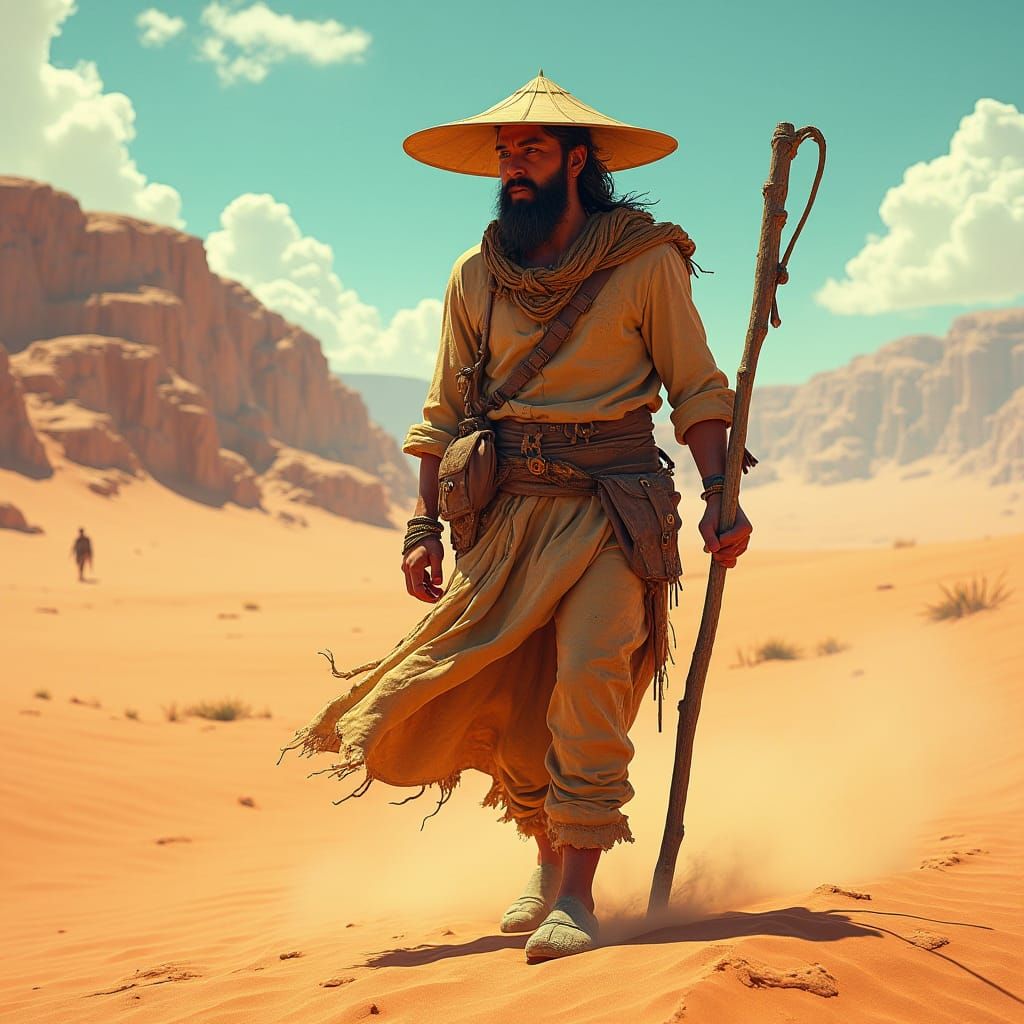 Nomad in Arid Desert: Art Nouveau Digital Art