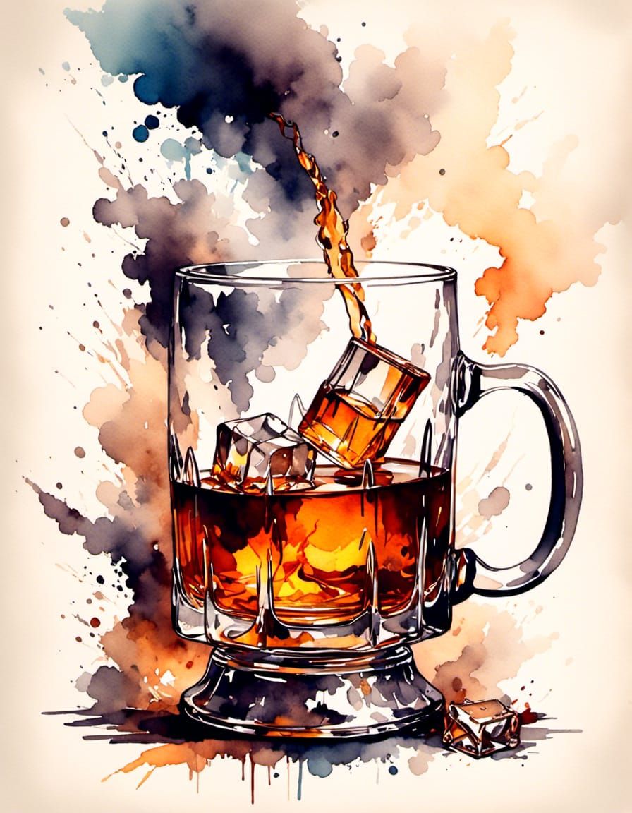 Vintage Whiskey Mug in Antique Watercolor Style