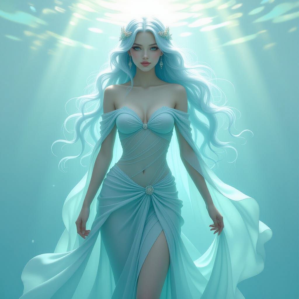 Luminous Mermaid Creature with Flowing Garments