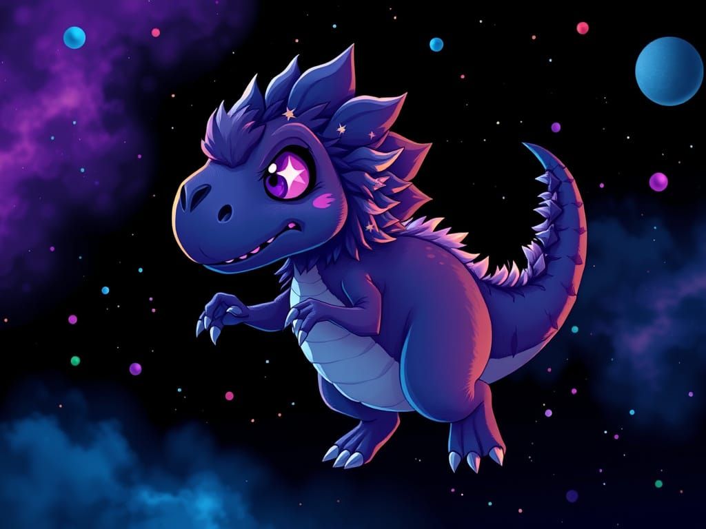 Fluffy Goth Dinosaur Breakdancing in Space