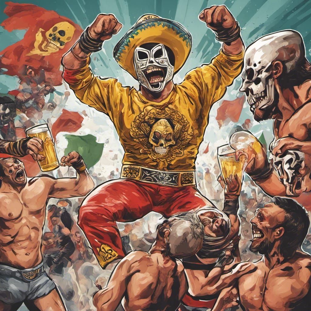 Mexican Luchador Jumps from Ring in Anime Style
