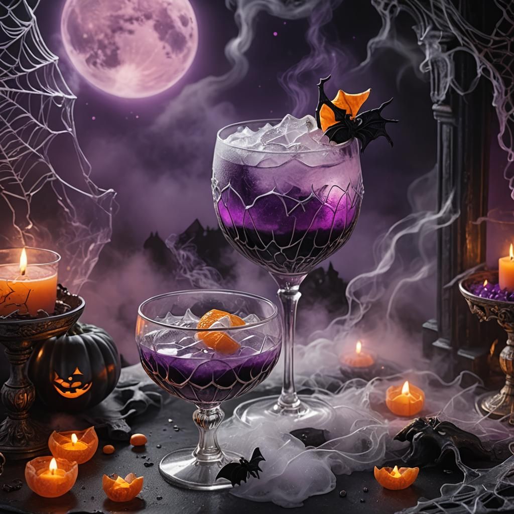 Spooky Halloween Cocktail with Full Moon Background