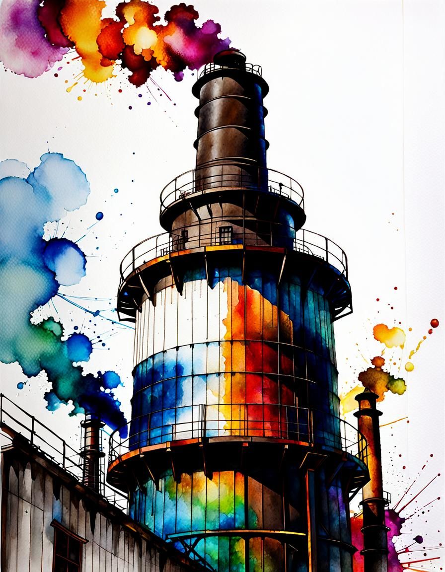 Smokestack with Alcohol Ink Splash on Paper