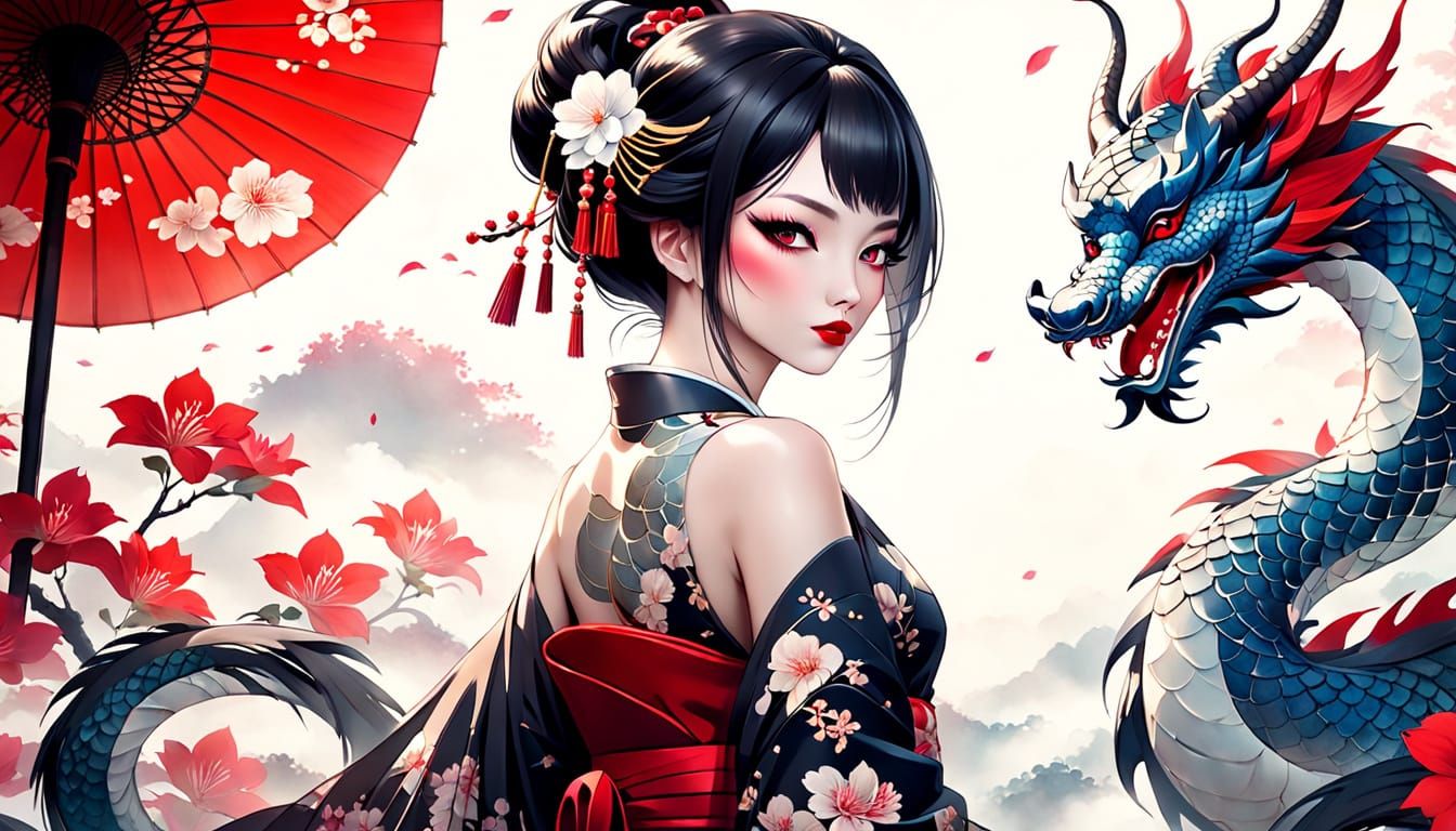 Sumie Ink Art Movie Poster of an Alluring Oriental Woman