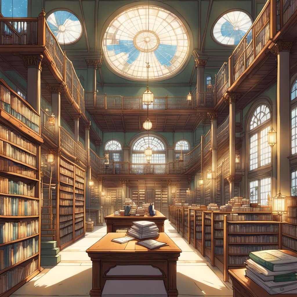 Anime Children's Book in a Grand Library