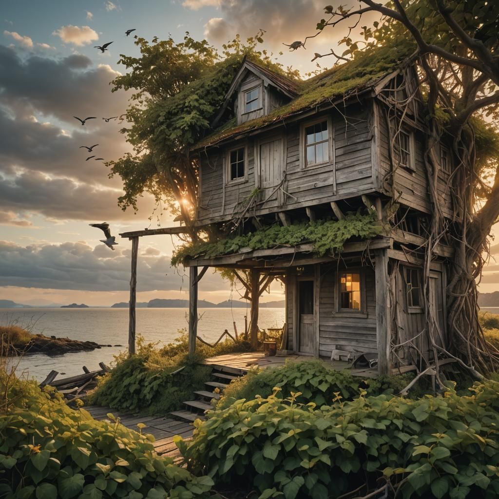 Mystical Island House in Golden Hour Light