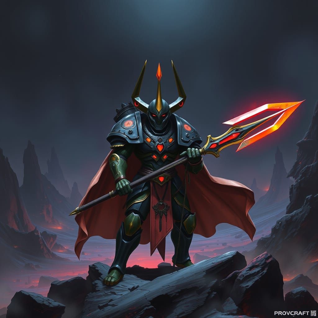 Protoss Warrior with Spear of Adun in Ominous Landscape
