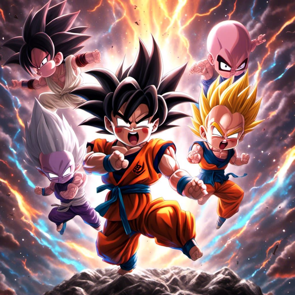 Chibi Goku Versus Frieza in Anime Style