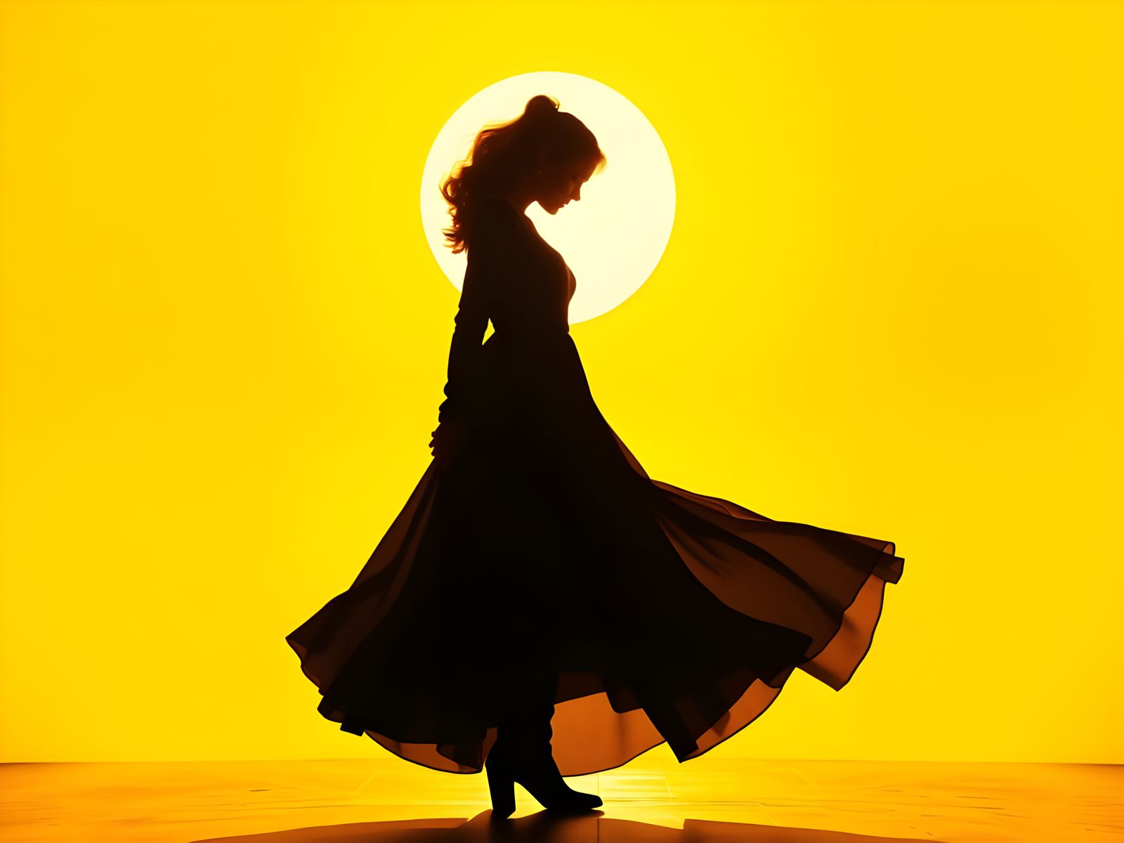 Woman Silhouetted Against Vibrant Sunset