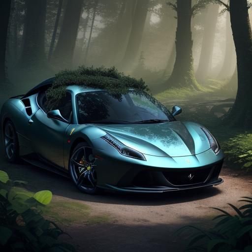 Ferrari in Mystical Forest: Fantasy Concept Art