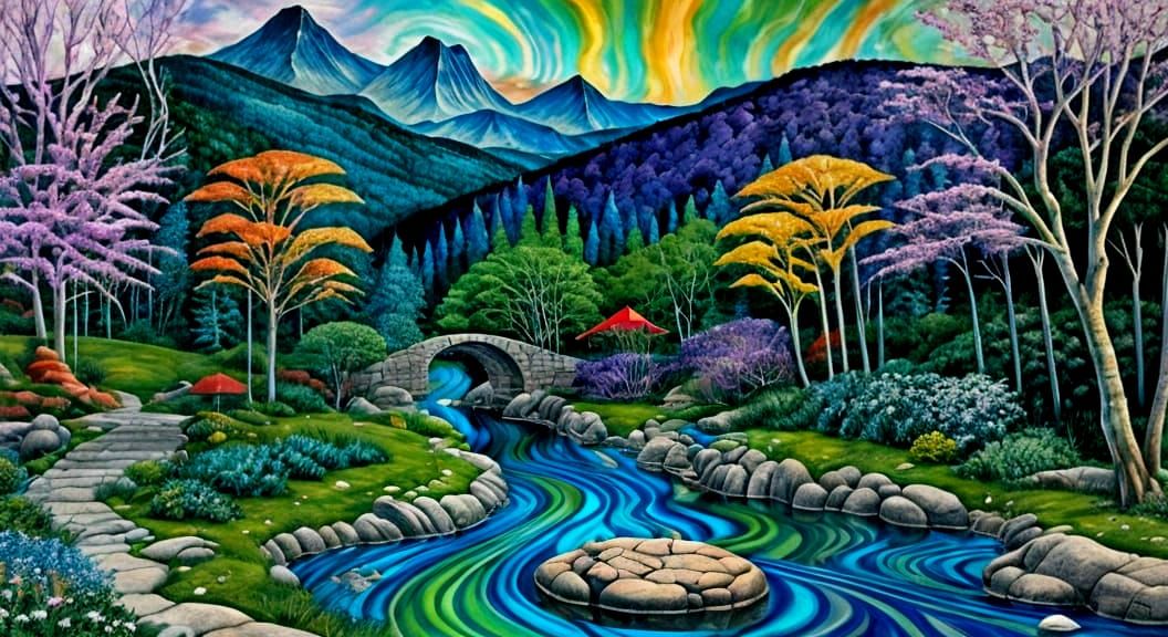 Fantastical Elven Landscape with Psychedelic Lighting