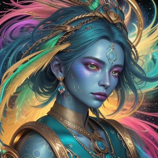 Woman with Dragon Serpent Body in Holographic Style