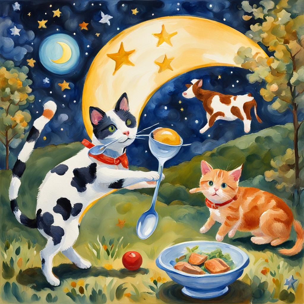 Cat and Fiddle: a Gouache-Style Nursery Rhyme