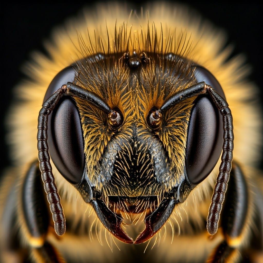Intense Close-up of a Honey Bee's Face