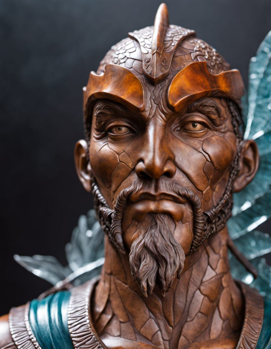 Ancient Shapeshifter in Detailed Leather Armor Sculpture