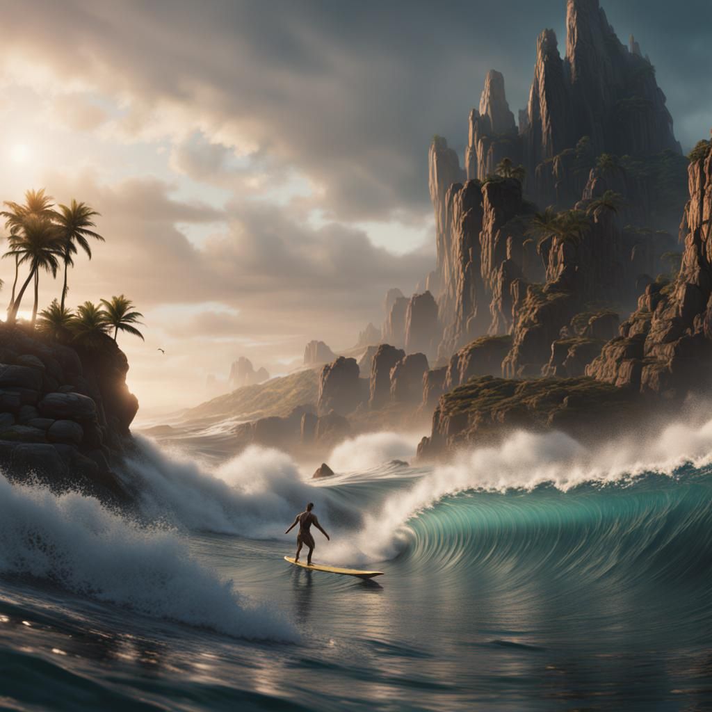 Fantastical Surfer in Detailed Matte Painting