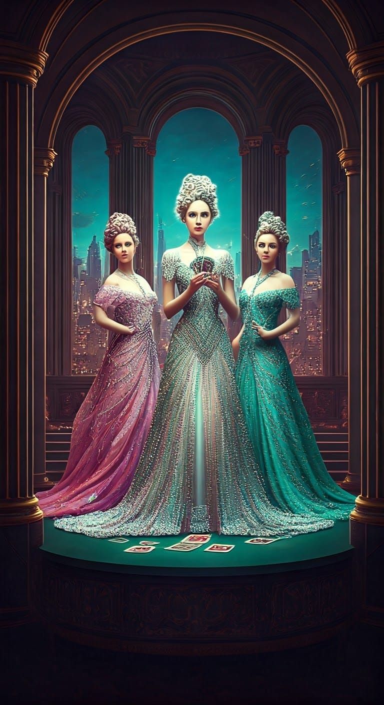 Art Deco Aristocrats in Cyberpunk Rococo Setting