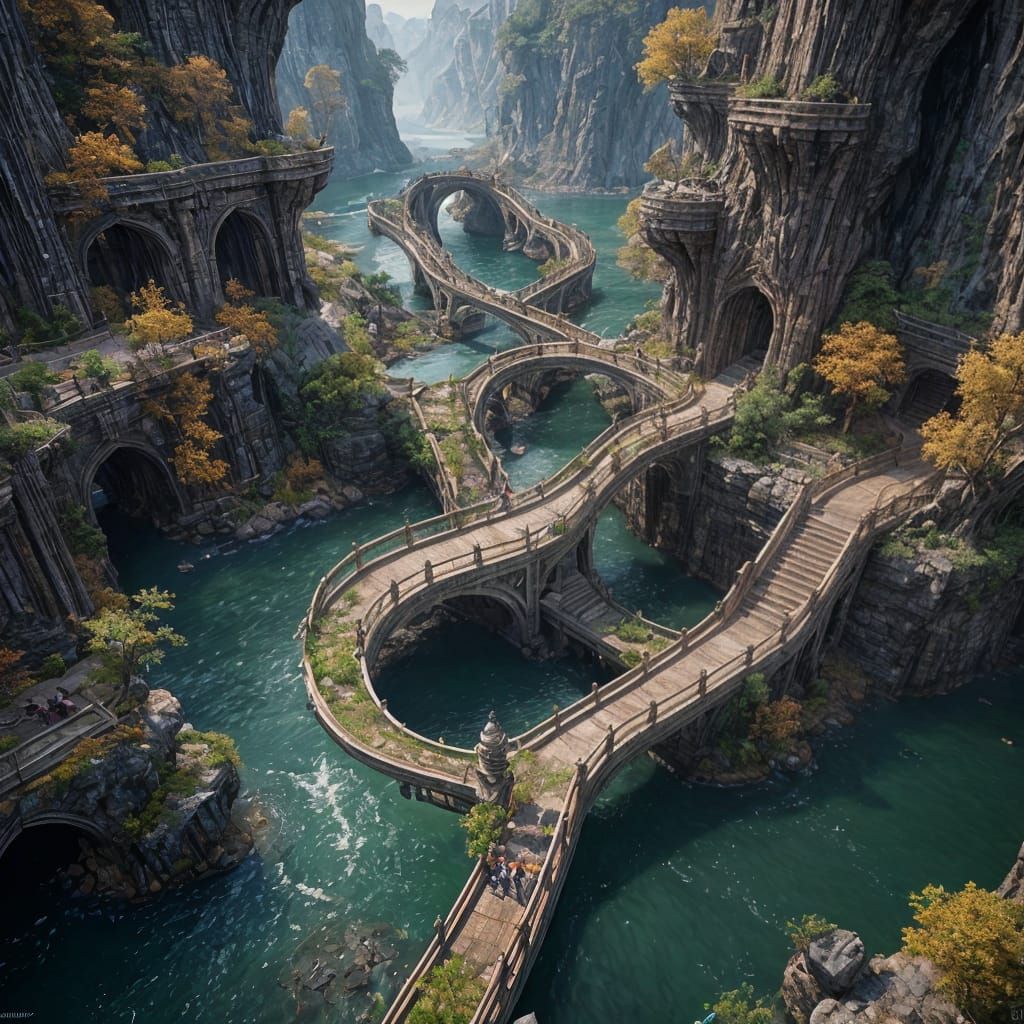 Fantastical River Junction in Detailed Matte Painting