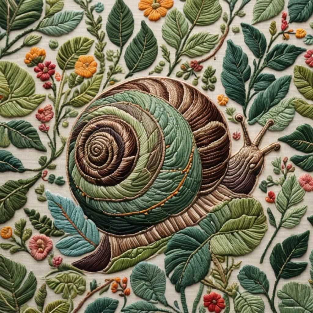 Needlepoint Giant African Land Snail Embroidery
