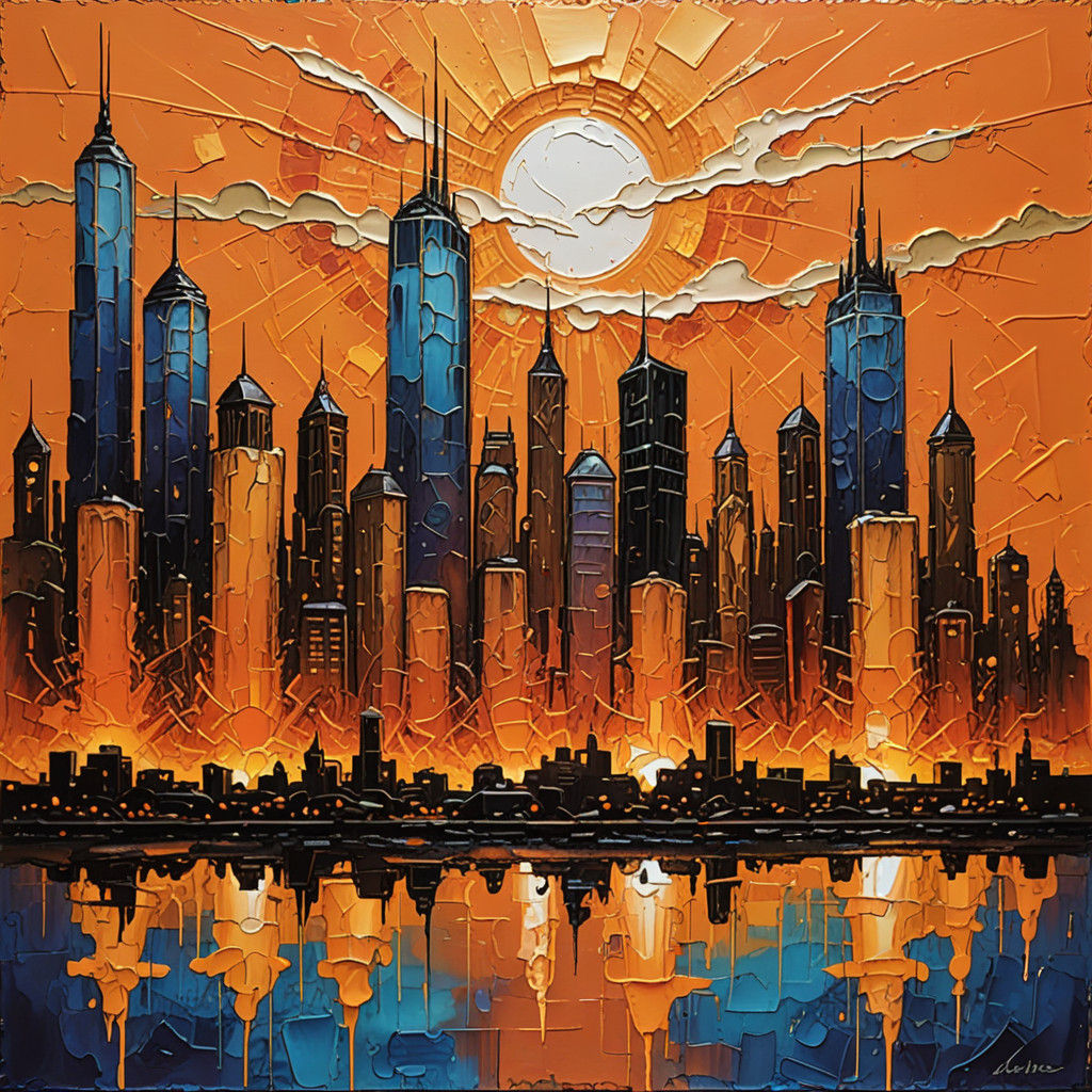 Vibrant Cityscape in Warm Twilight