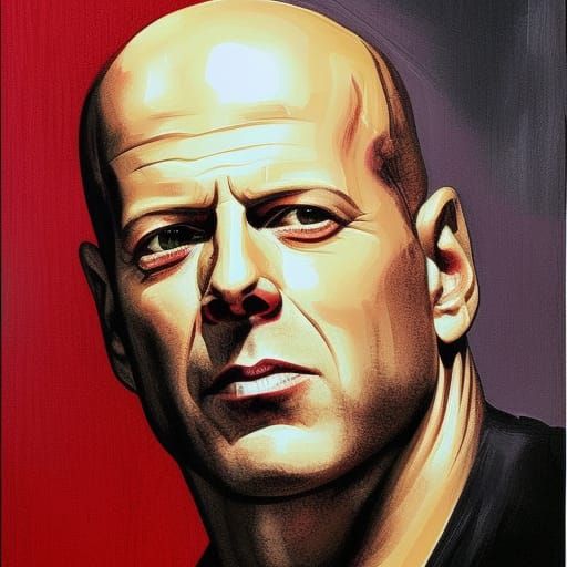 Bruce Willis by amazing Portrait , by excellent artist, lifelike, thick brush stroke art, ultra fine art deco gangster s...
