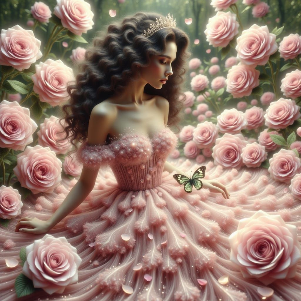 Fairytale Princess Among Roses in Painterly Realism