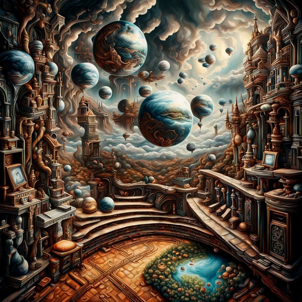 Dual Dimensional World: A Surrealist Painting