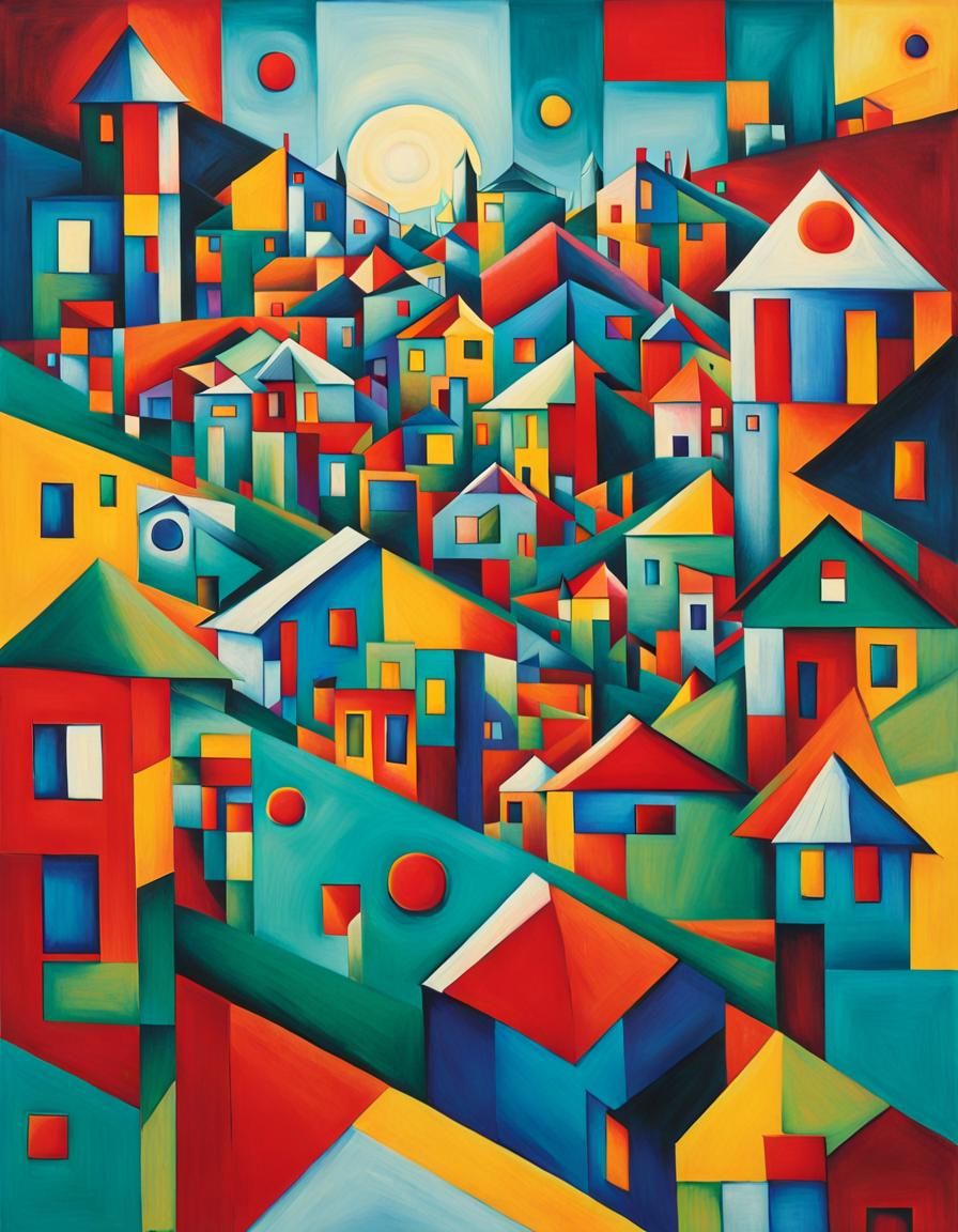 Cubist Summer Village with Geometric Forms