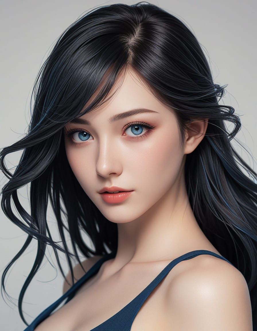 Ethereal Anime Goddess in Ocean Blue Eyes