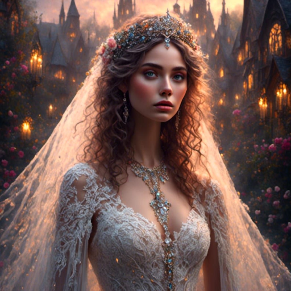 Bridal Elegance: Woman in Lace Dress with Veil