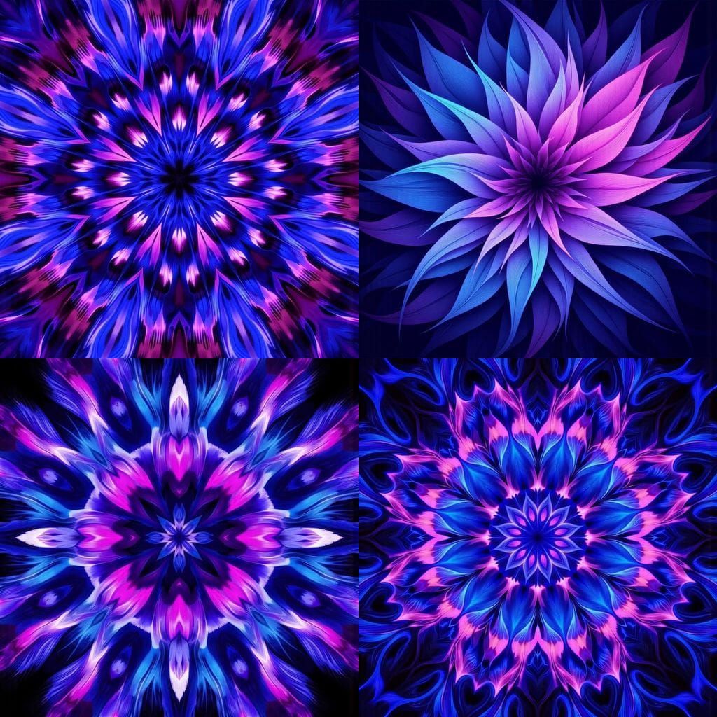 Fractal Art with Blue, Purple, and Pink Feathers
