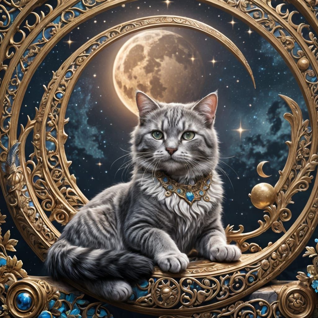 Cat on Crescent Moon: Fantasy Concept Art