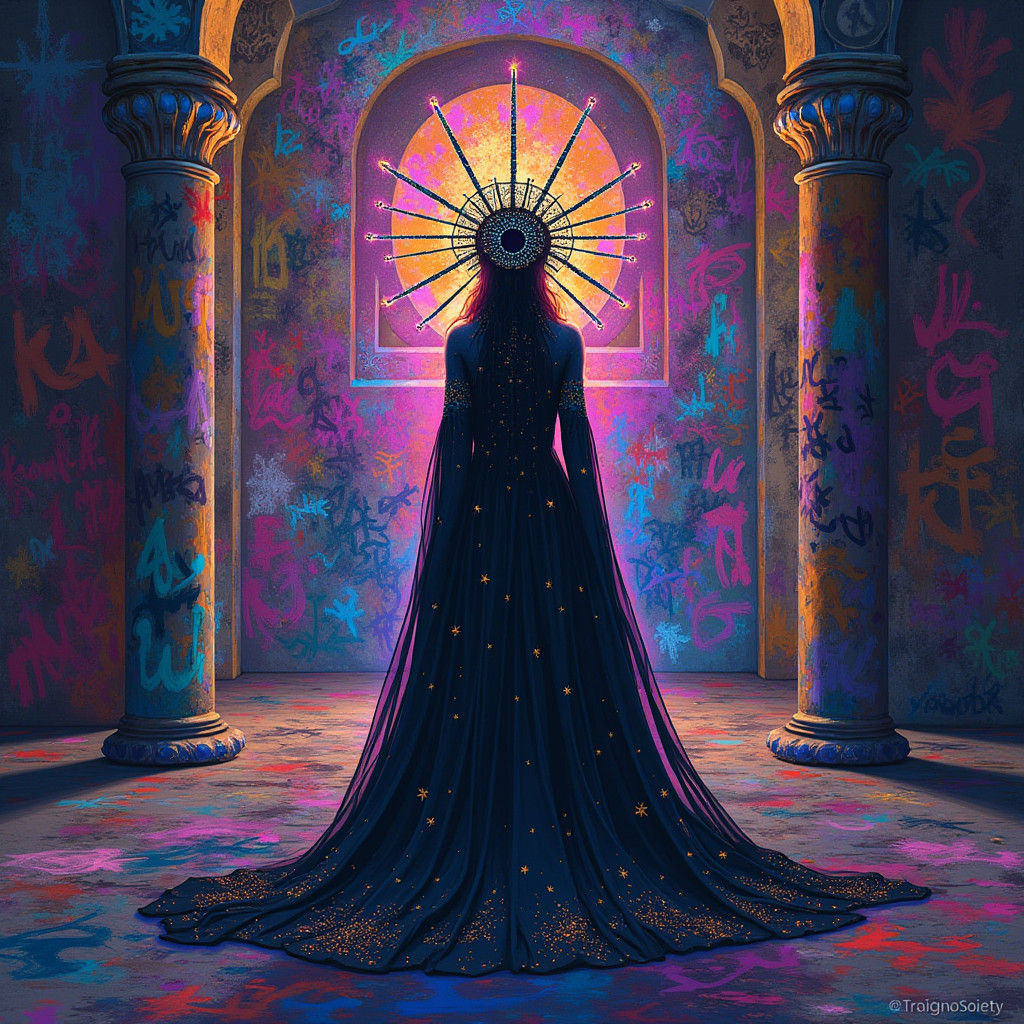 Mystical Queen at Graffiti Shrine in Digital Art Style