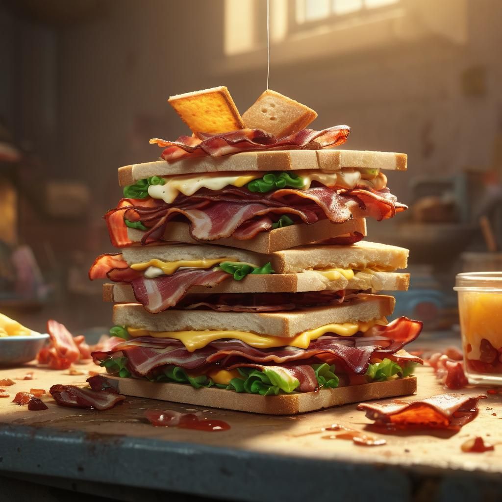 Surreal Scene: Mousetraps, Mice, and a Sandwich