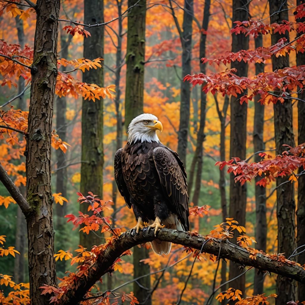 Majestic Bald Eagle in Autumn Forest