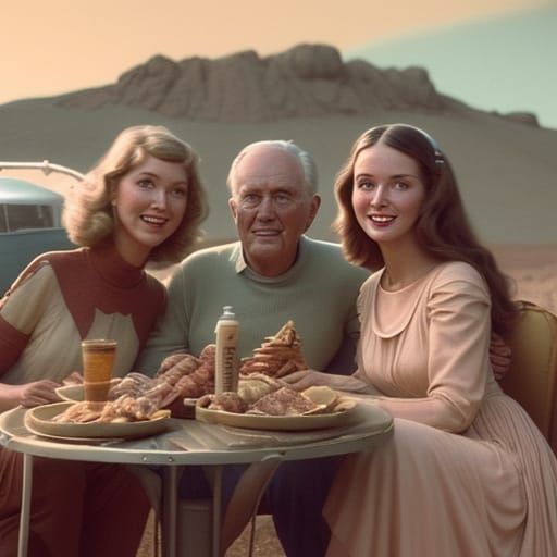 Family Picnic on Mars in 2050, Vintage Polaroid Style