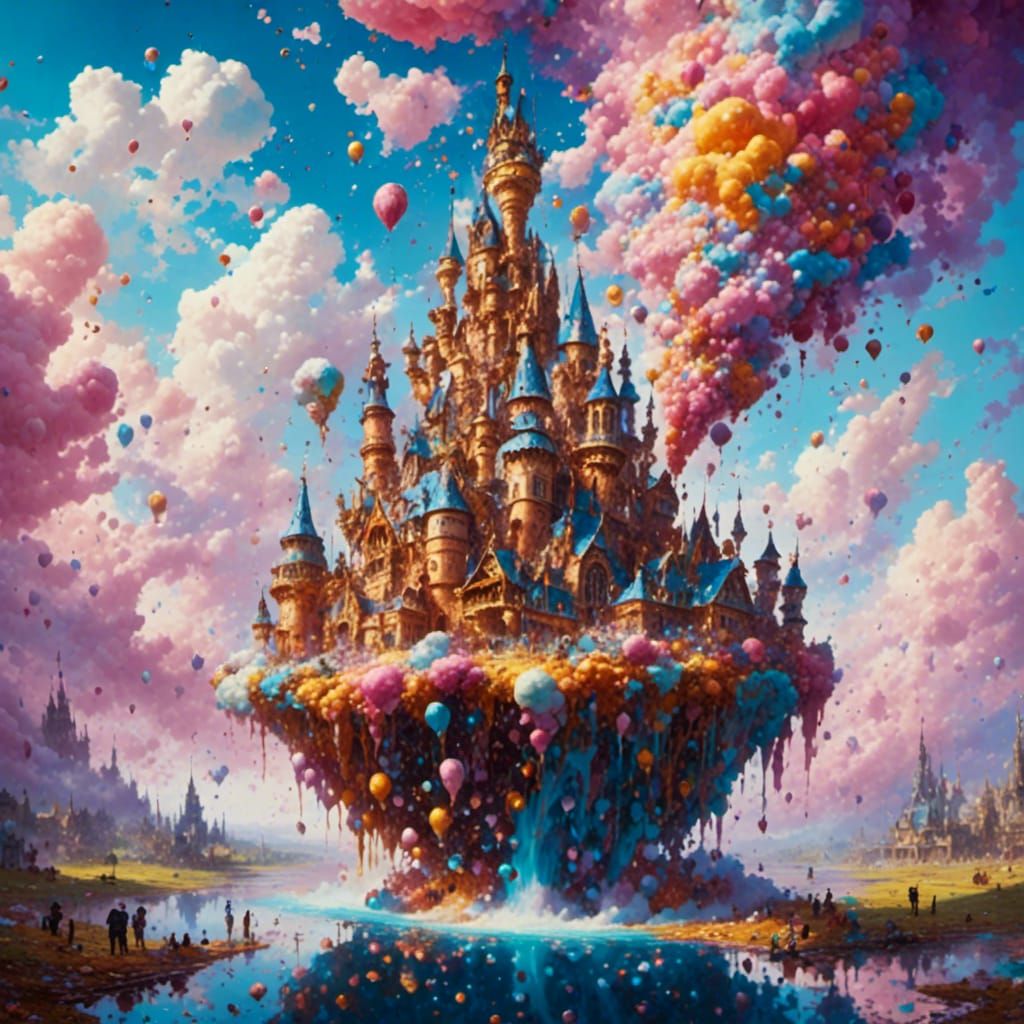 Ice Cream Castle in the Sky: Gouache Style