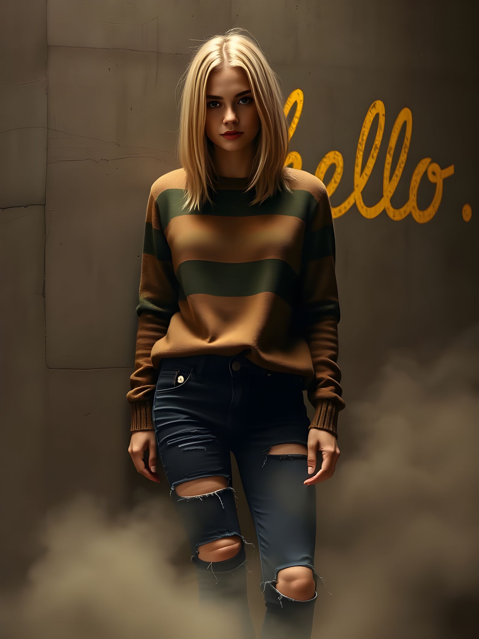 Grungy Woman in Industrial Space, Hyperdetailed Portrait