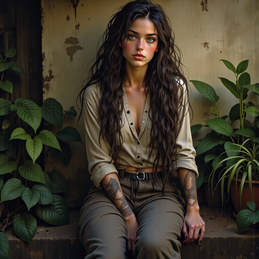 Contemplative Figure Amidst Lush Greenery