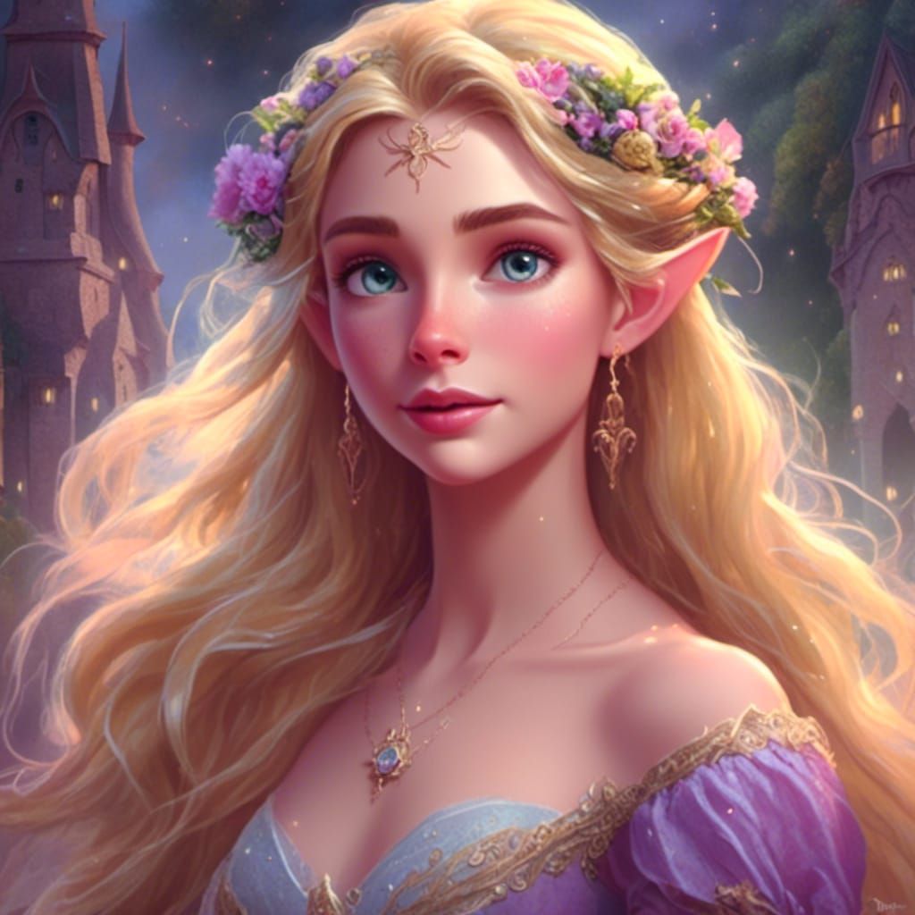 Rapunzel as Lord of the Rings Elf in Rivendell
