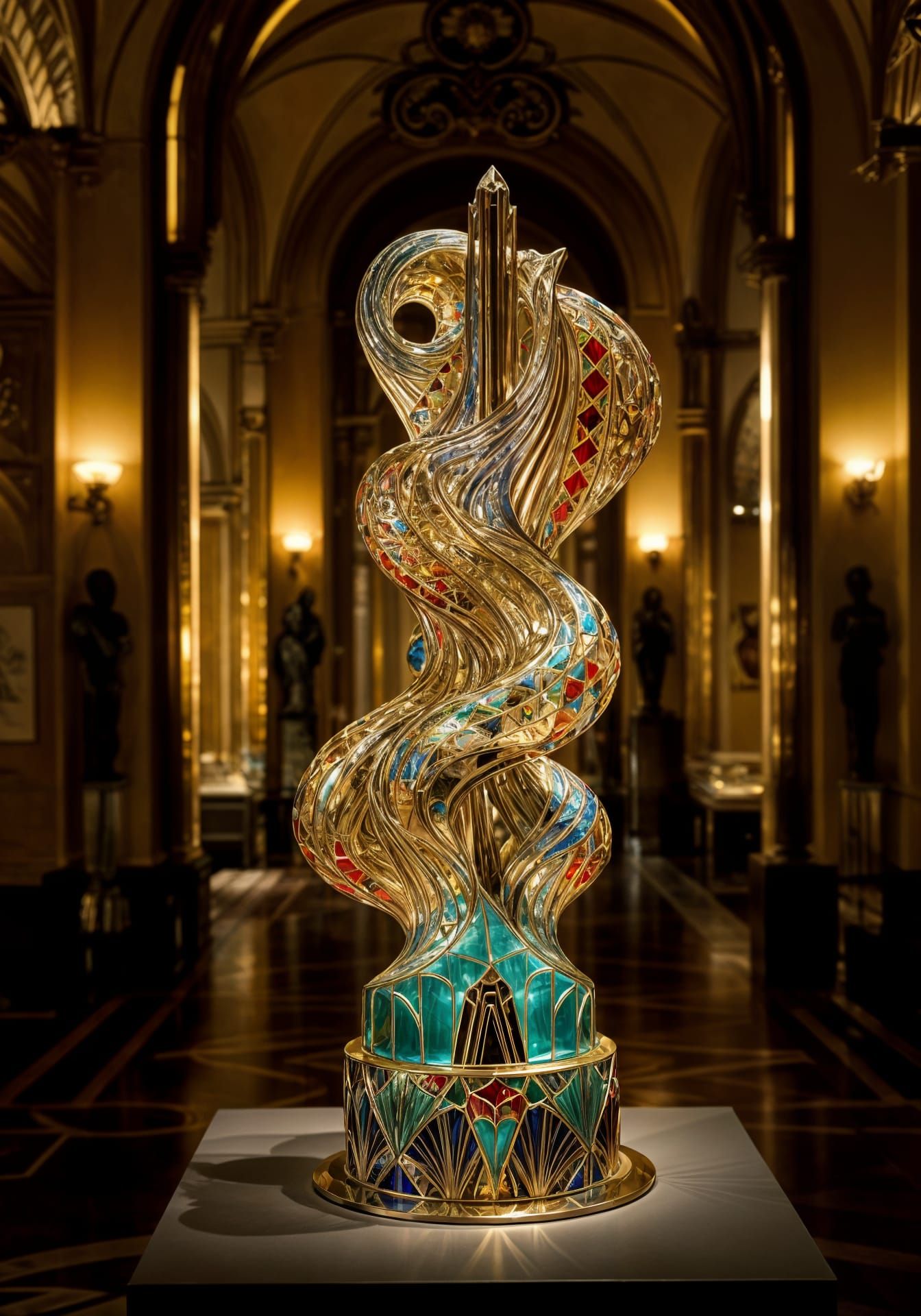 Art Deco Glass Sculpture in Museum Setting