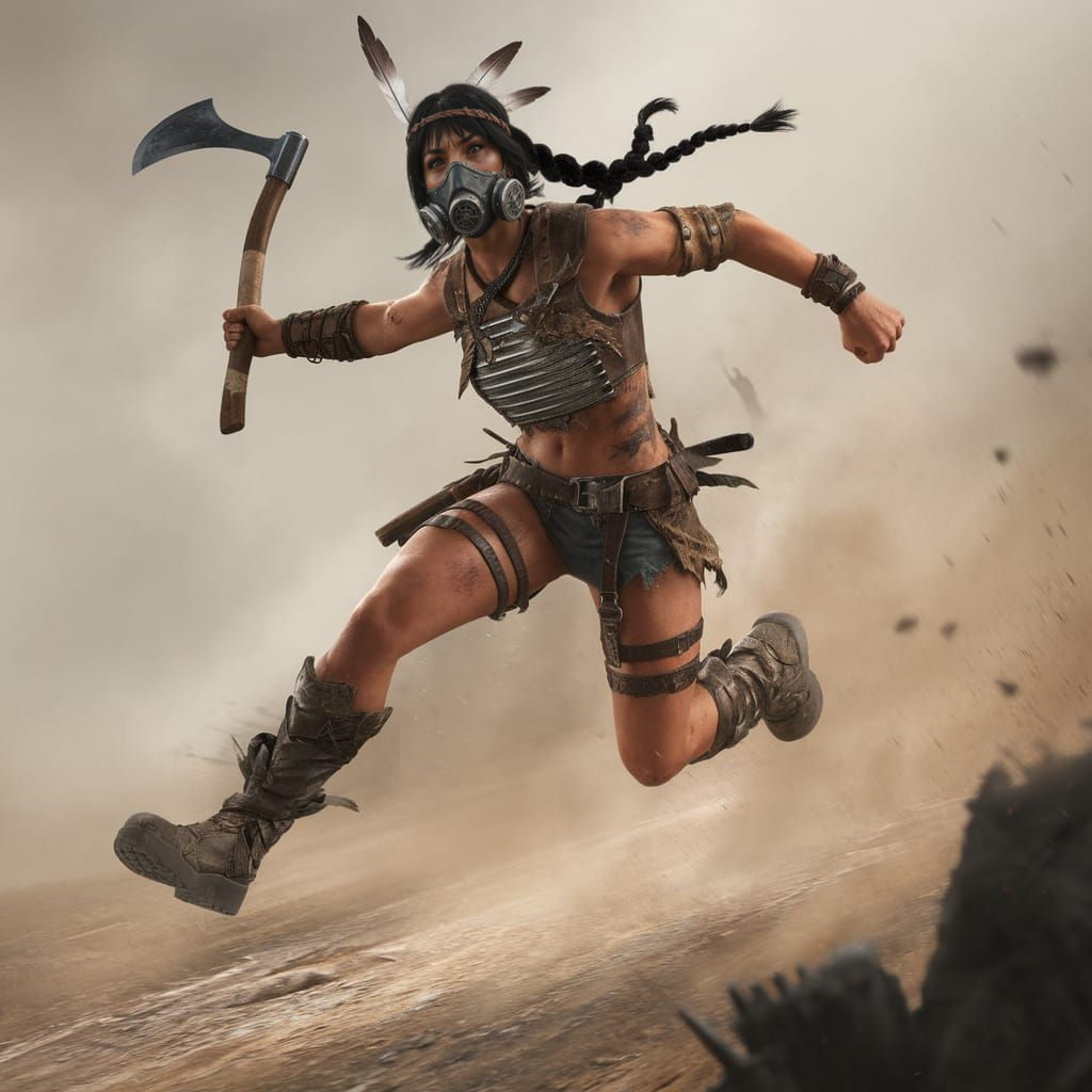 Fierce Native American Raider Charges into Battle in Mad Max...