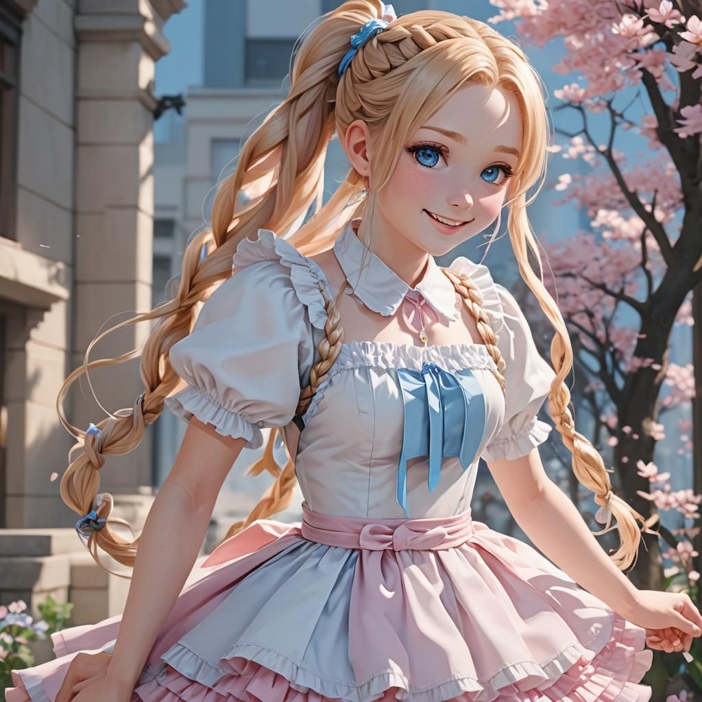 Anime Girl in Frilly Dress, 3D Render
