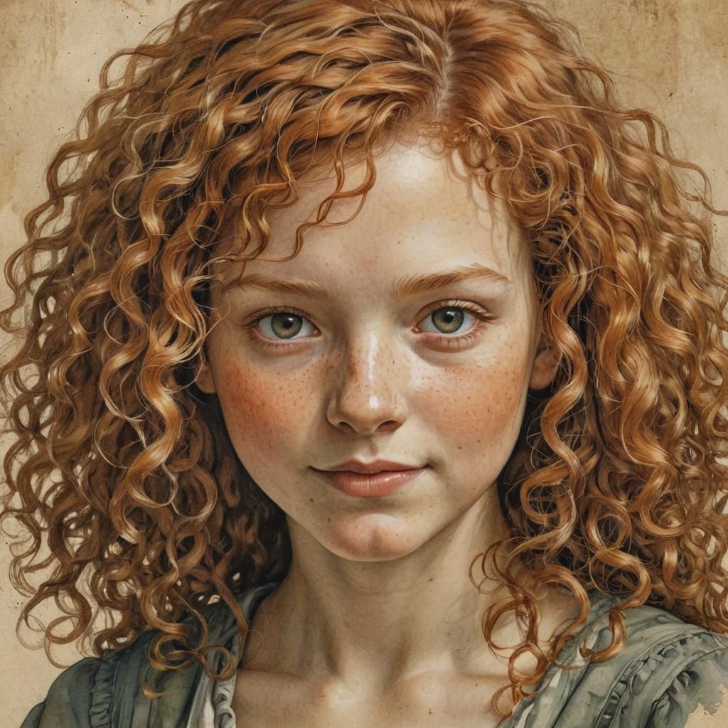 Ginger Girl with Secrets, Folk-Art Illustration