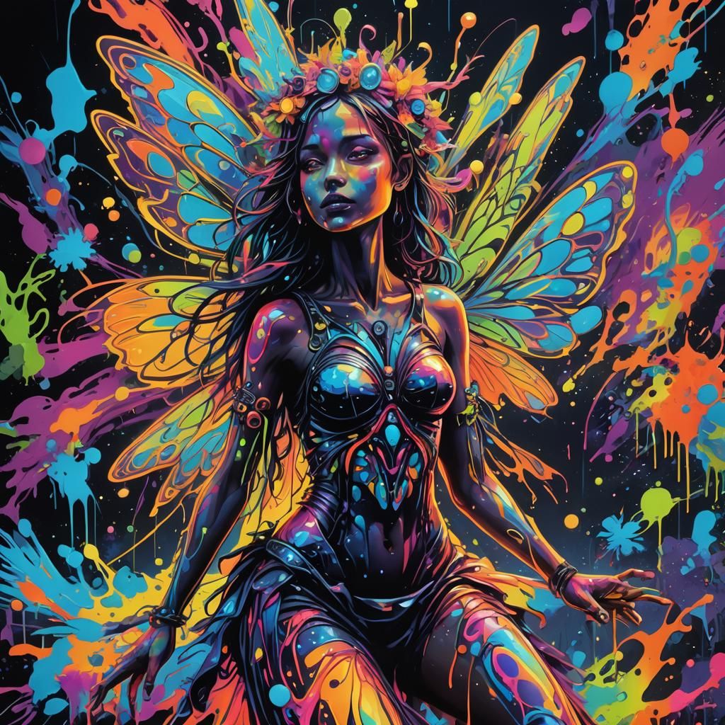 Psychedelic Neon Fairy in Graffiti Art Style