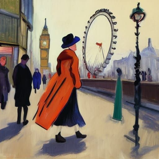 Vibrant London Cityscape in Thick Impasto Gouache Style