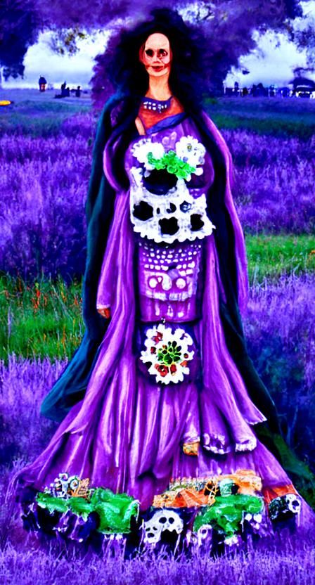 Day of the Dead Priestess in Purple Gown