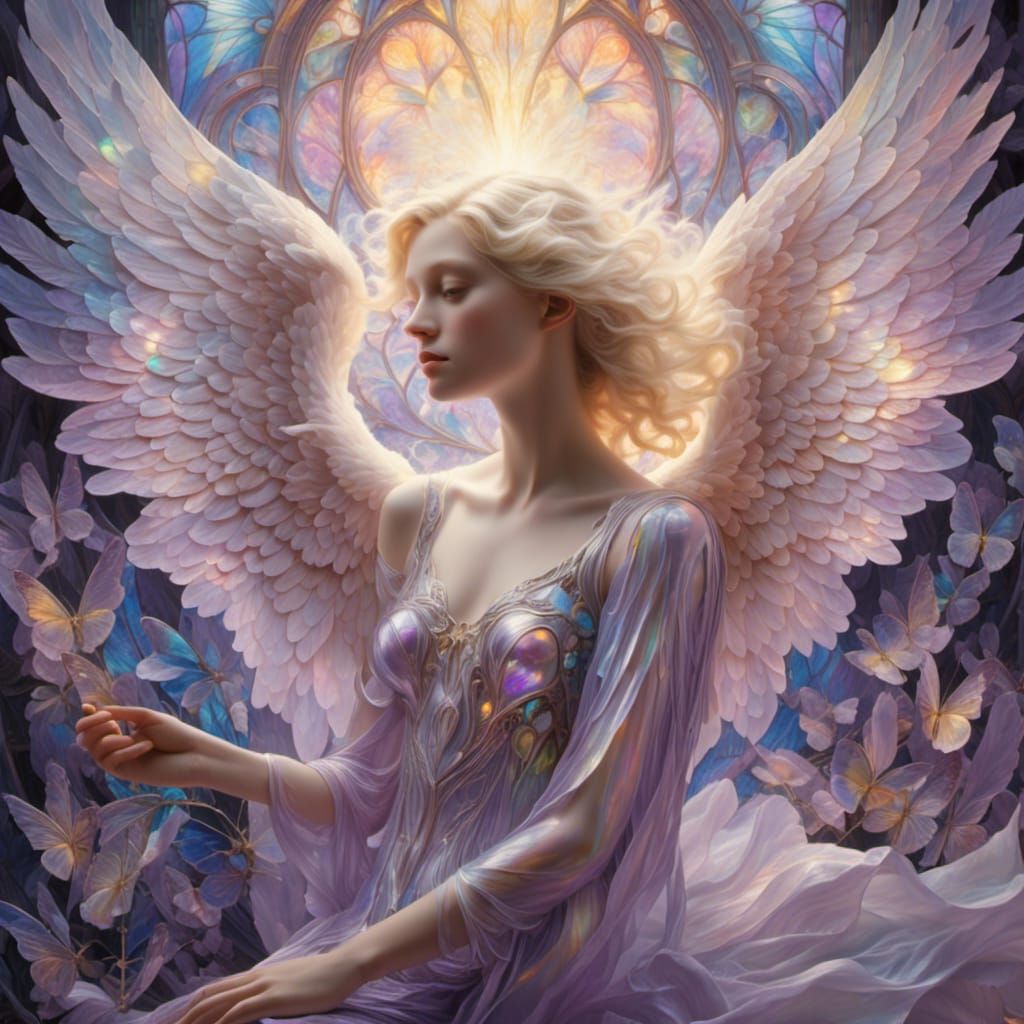 Ethereal Lavender Angel Spreading Colorful Magic